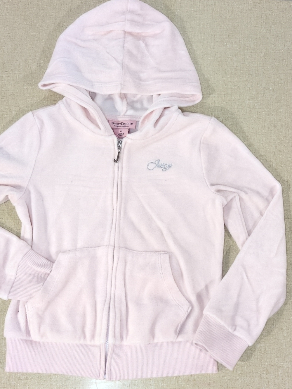 Juicy Couture Light Pink Kids Hooded Zip Sweatshirt Heart Y2K 90's Bubble Gum
